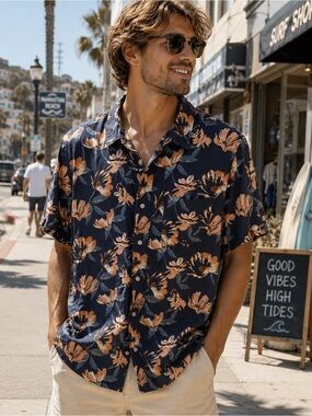 Ocean Current Men’s Floral Short Sleeve Button-Up Shirt